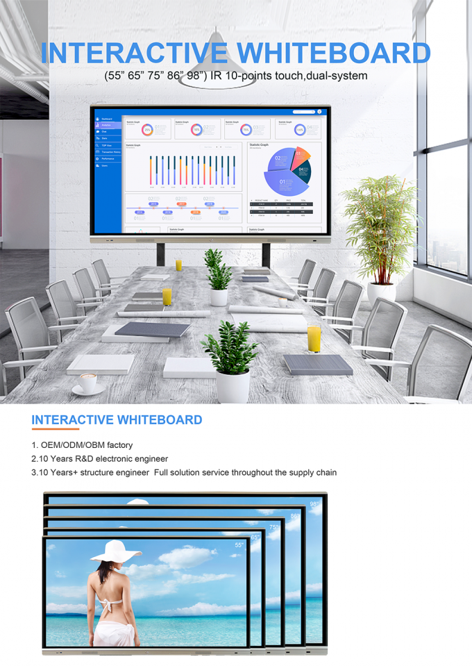 65Inch Display Interactive White Board 20 points IR multi touch LCD  interactive whiteboard 0